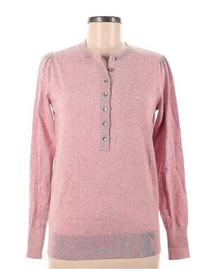 LOFT Heathered Pink Knit Henley Sweater